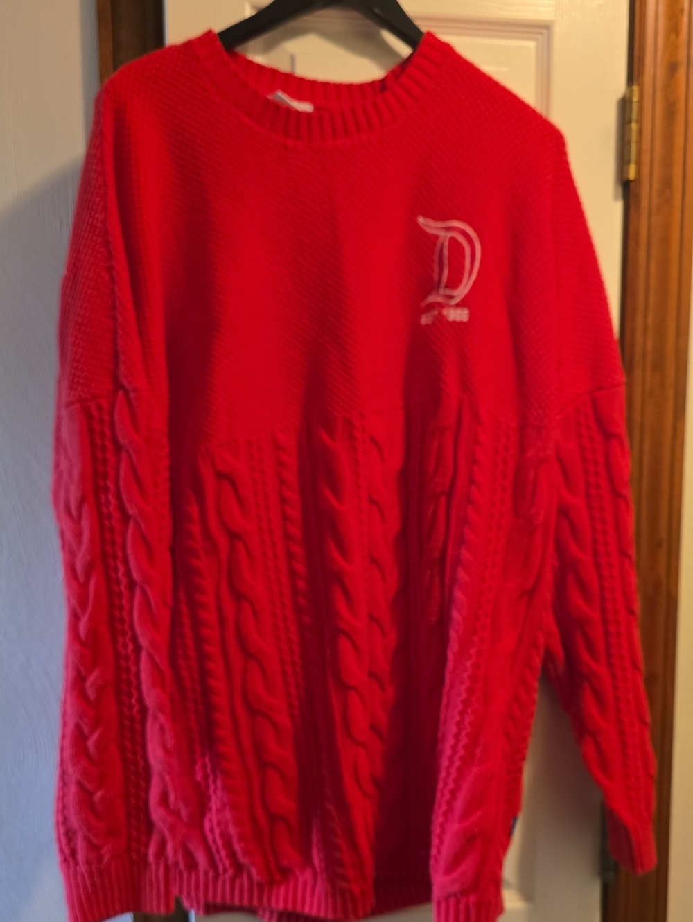 Red Cable-Knit Crewneck Sweater - Women